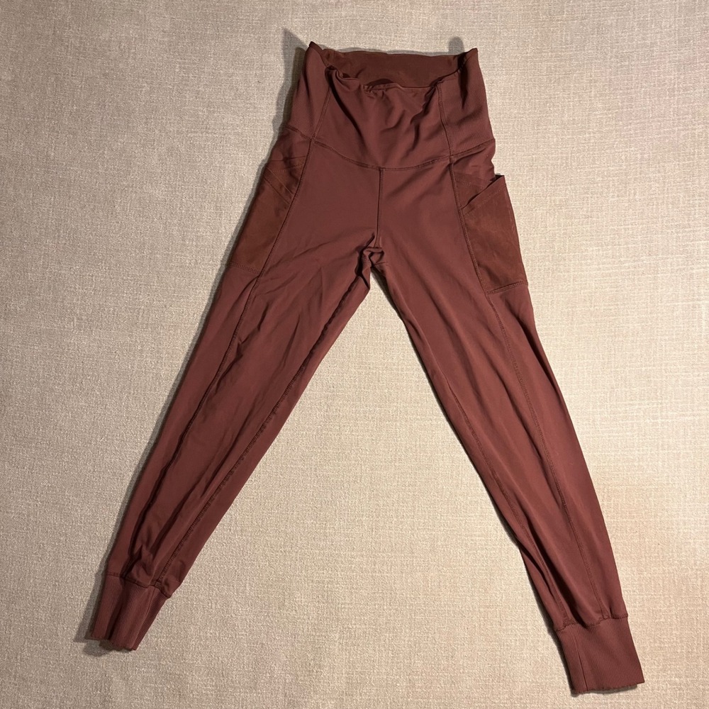 Mono B Women's Burgundy Ribbed Waist Jogger‎ Pants Style Size M